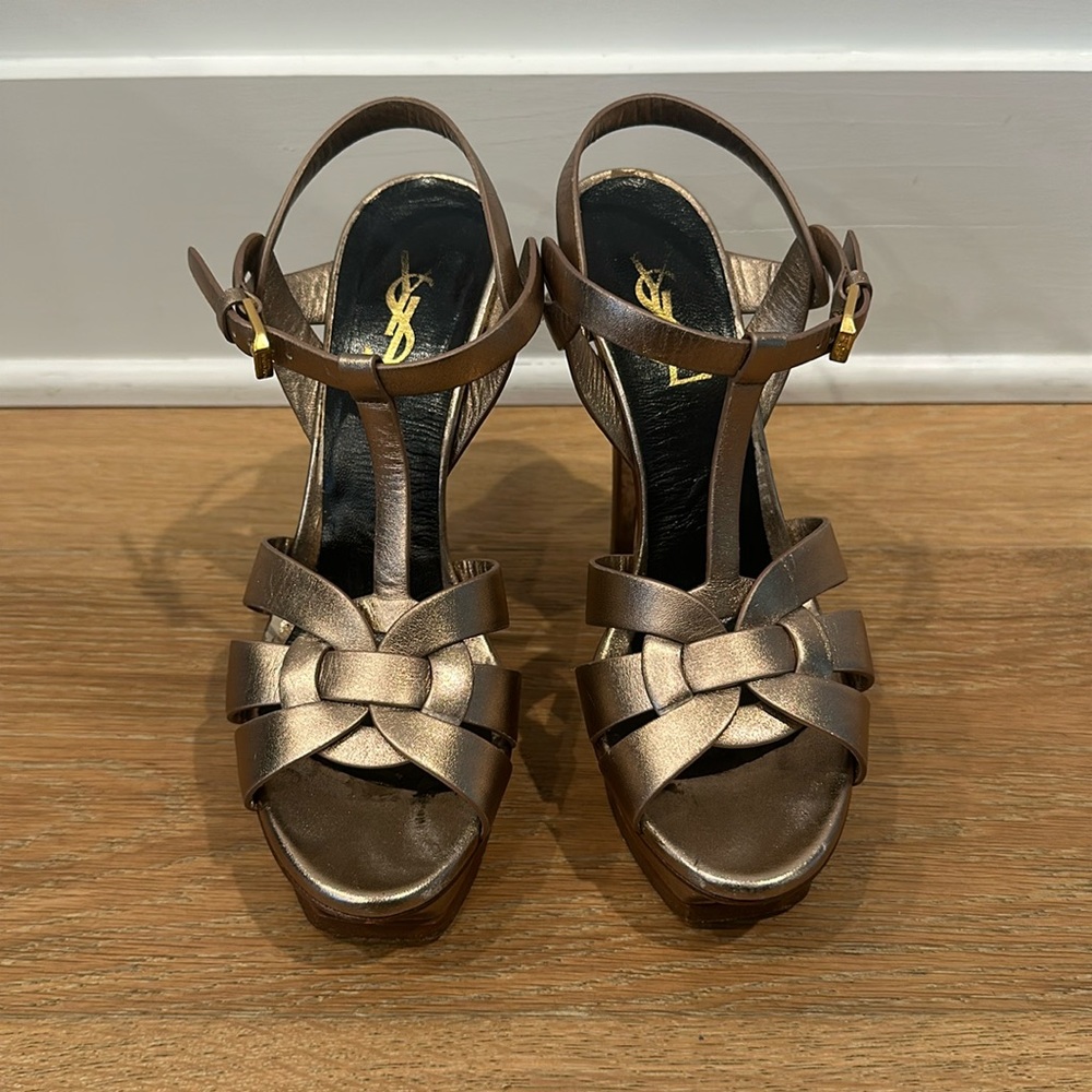 Authentic metallic YSL heels